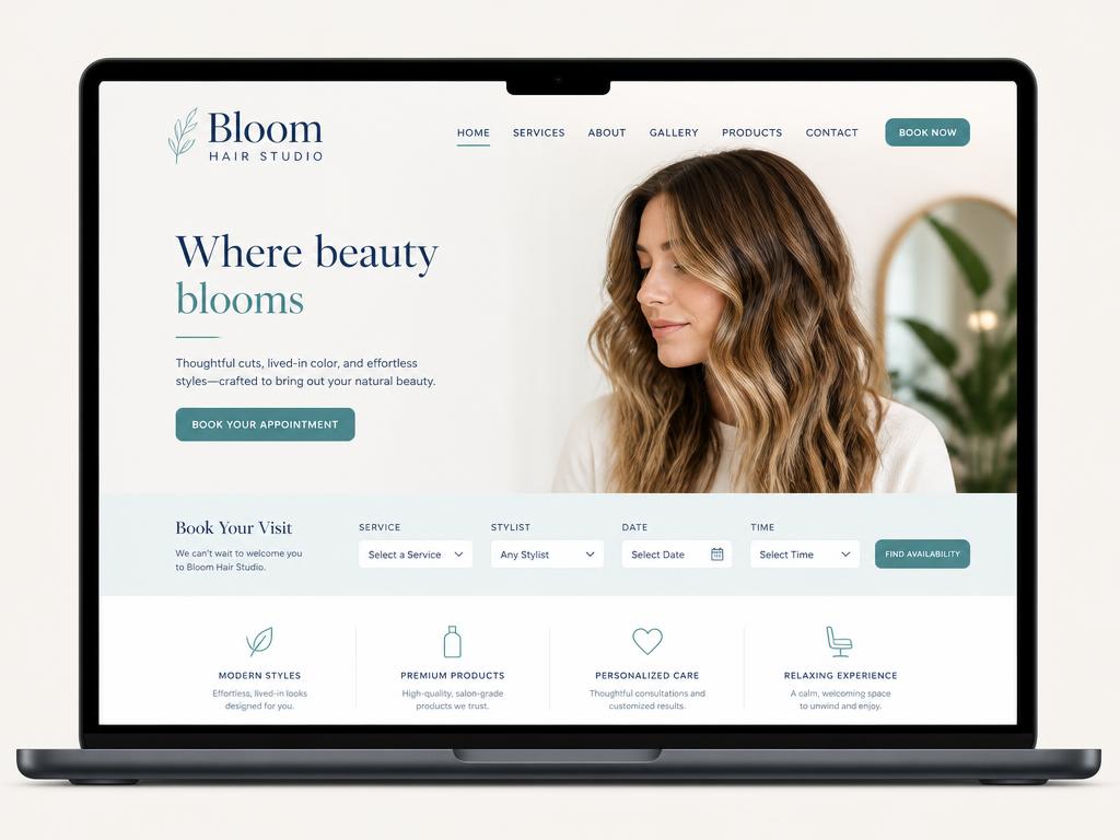 Concept website design for Bloom Hair Studio